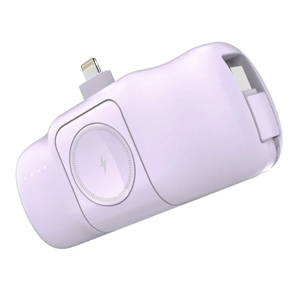 Wozinsky WF16-YLS 5000mAh 15W Lightning Mini Power Bank with Built-in USB-C Cable and Apple Watch Charger - Purpleeng