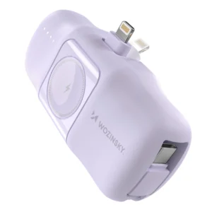 Wozinsky WF16-YLS 5000mAh 15W Lightning Mini Power Bank with Built-in USB-C Cable and Apple Watch Charger - Purpleeng