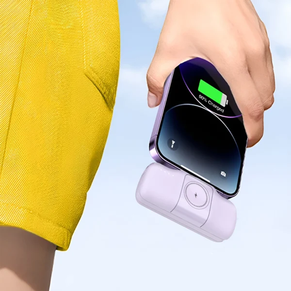 Wozinsky WF16-YLS 5000mAh 15W Lightning Mini Power Bank with Built-in USB-C Cable and Apple Watch Charger - Purpleeng