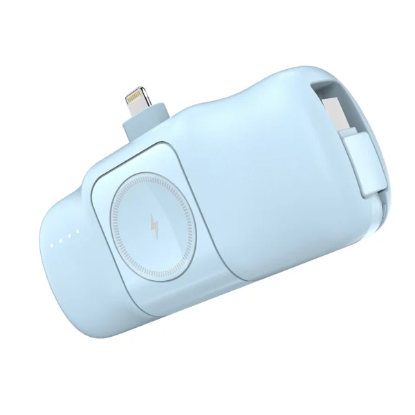 Wozinsky WF16-YLS 5000mAh 15W Lightning Mini Power Bank with Built-in USB-C Cable and Apple Watch Charger - Blueeng