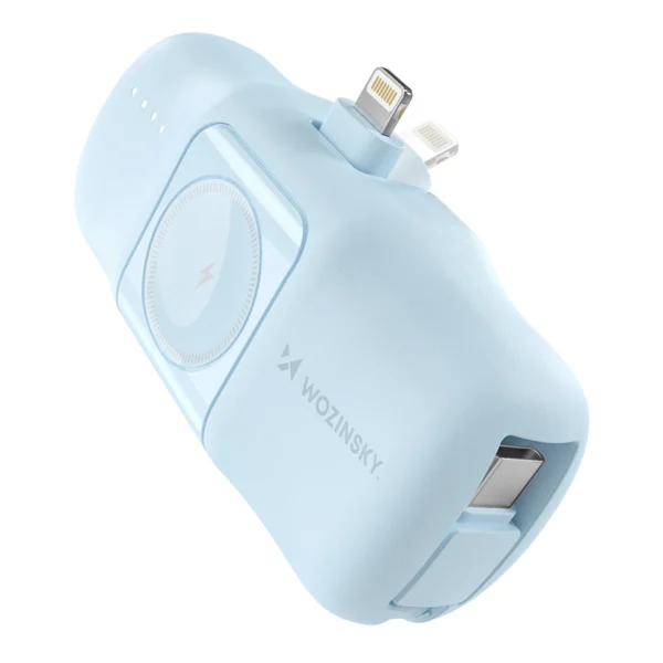 Wozinsky WF16-YLS 5000mAh 15W Lightning Mini Power Bank with Built-in USB-C Cable and Apple Watch Charger - Blueeng