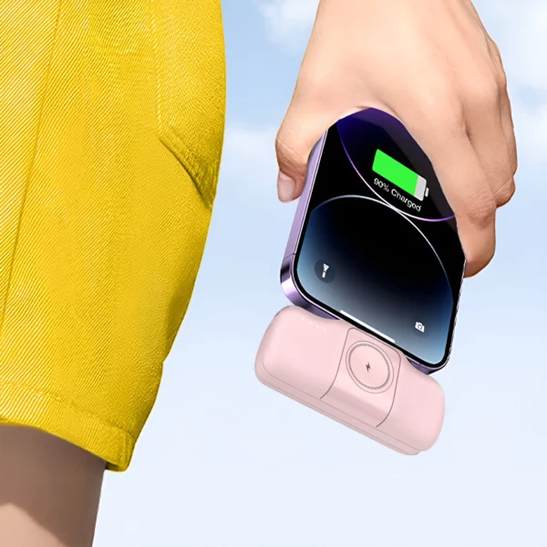 Wozinsky WF16-YLS 5000mAh 15W Lightning Mini Power Bank with Built-in USB-C Cable and Apple Watch Charger - Pinkeng