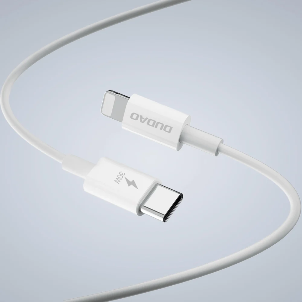 GaN Dudao A30EUL 30W USB-A / USB-C Wall Charger + USB-C - Lightning Cable - Whiteeng