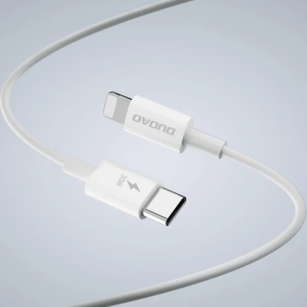GaN Dudao A30EUL 30W USB-A / USB-C Wall Charger + USB-C - Lightning Cable - Whiteeng