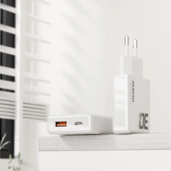 GaN Dudao A30EU 30W USB-A / USB-C Wall Charger - Whiteeng