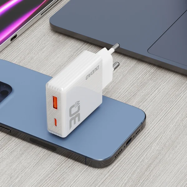 GaN Dudao A30EU 30W USB-A / USB-C Wall Charger - Whiteeng