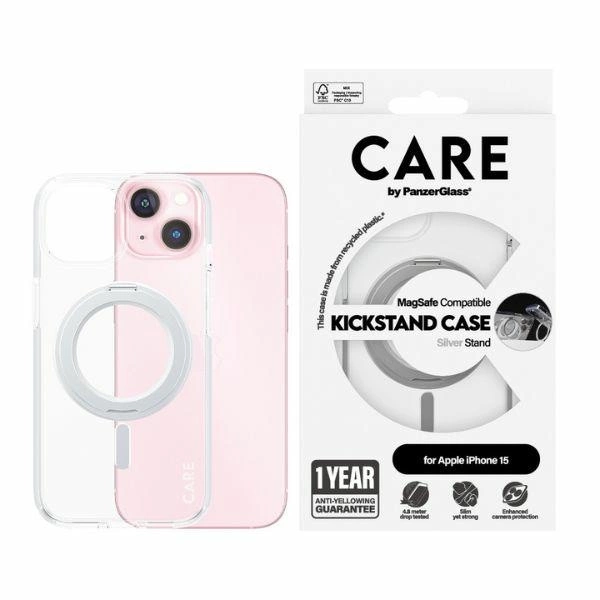 CARE by PanzerGlass Kickstand Case MagSafe for iPhone 15 - silvereng