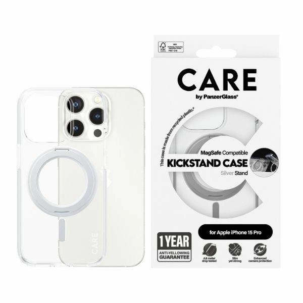 CARE by PanzerGlass Kickstand Case MagSafe for iPhone 15 Pro - silvereng