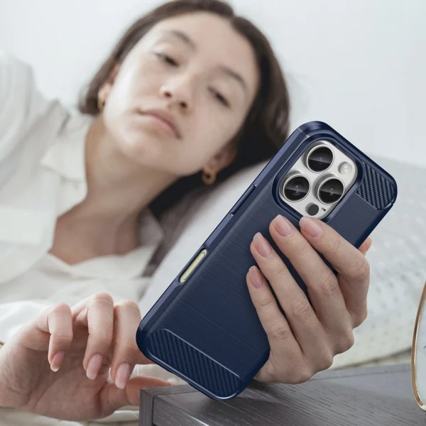 Carbon Case for iPhone 16 Pro Max Silicone Case - Blueeng