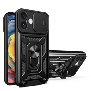 Hybrid Armor Camshield iPhone 16 Plus Armored Case with Camera Cover and Stand - Blackeng