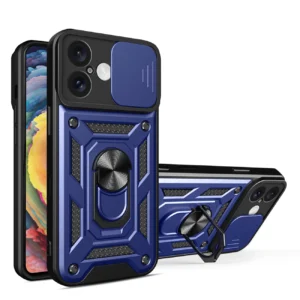 Hybrid Armor Camshield iPhone 16 Plus Armored Case with Camera Cover and Stand - Blueeng