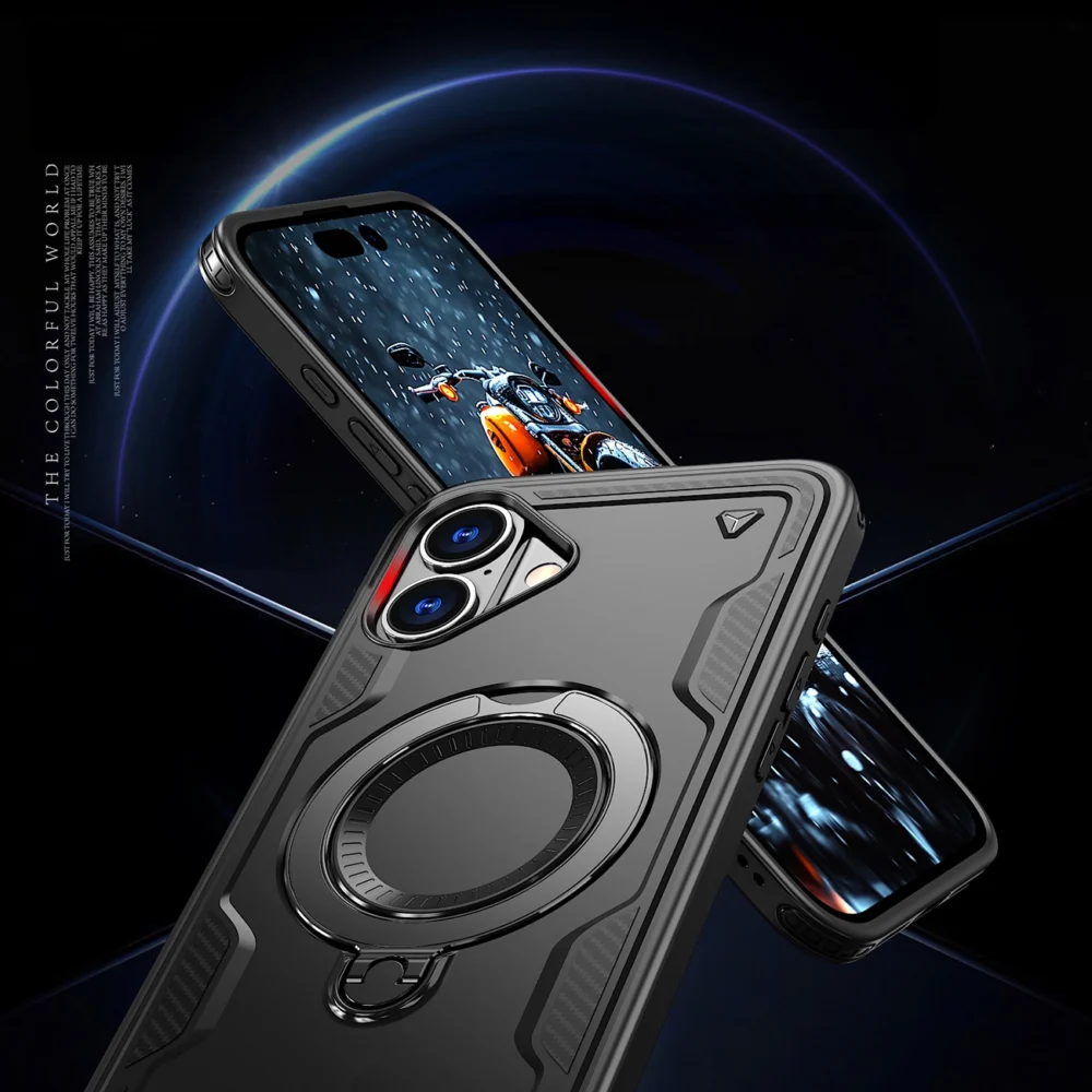 Hybrid Armor Trendy Case with MagSafe for iPhone 16 Plus - Blackeng