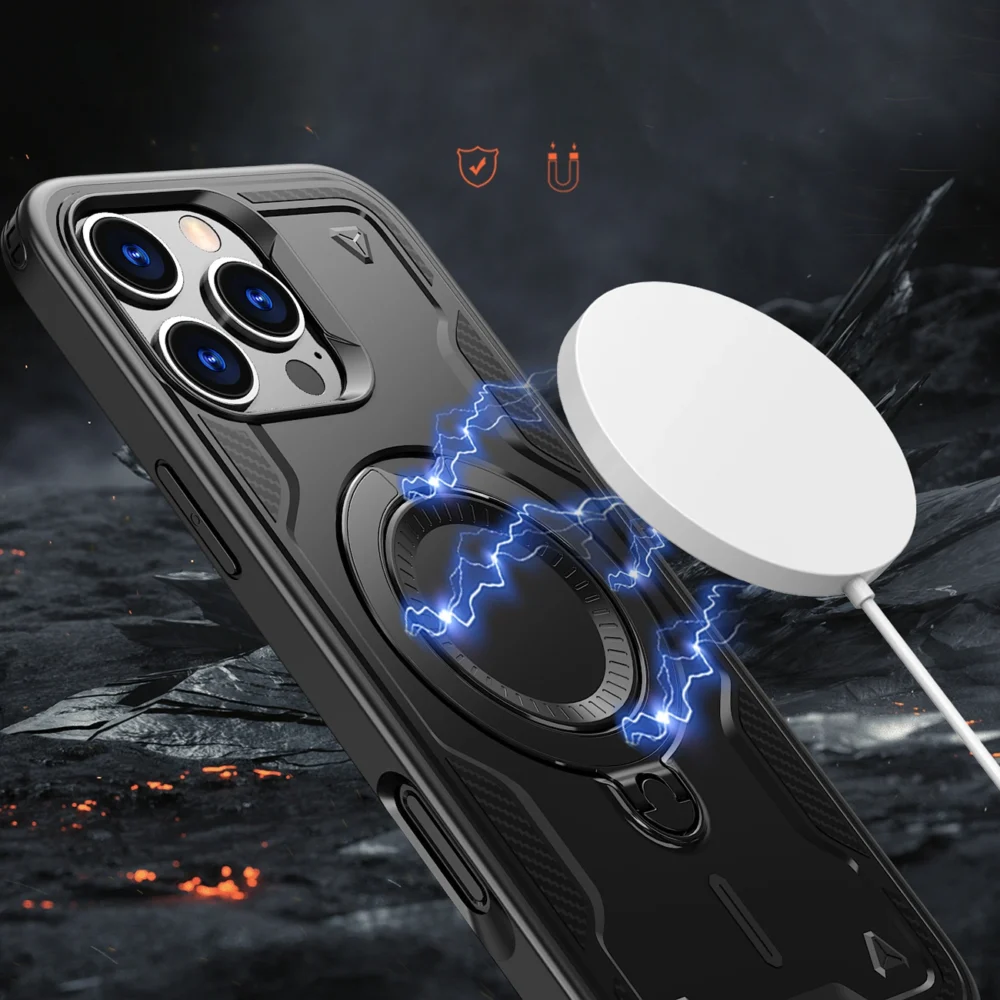 Hybrid Armor Trendy Case with MagSafe for iPhone 16 Pro Max - Blackeng