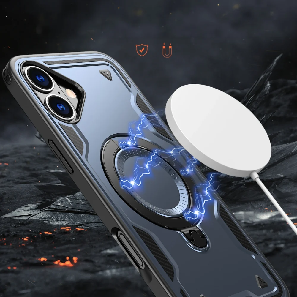 Hybrid Armor Trendy Case with MagSafe for iPhone 16 - Blueeng