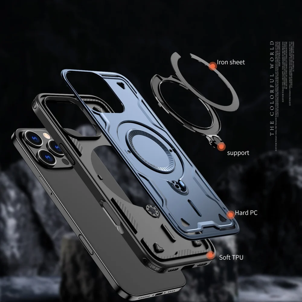 Hybrid Armor Trendy Case with MagSafe for iPhone 16 Pro Max - Blueeng
