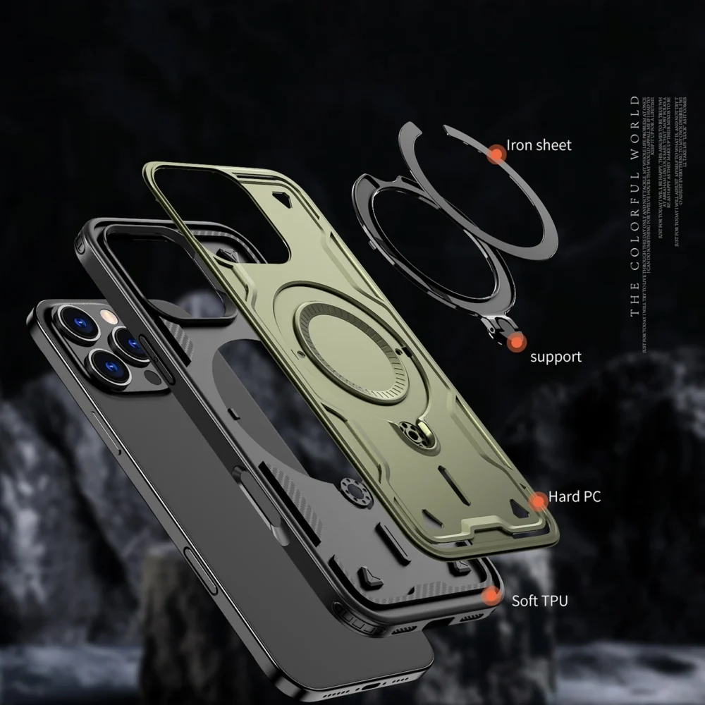 Hybrid Armor Trendy Case with MagSafe for iPhone 16 Pro Max - Greeneng