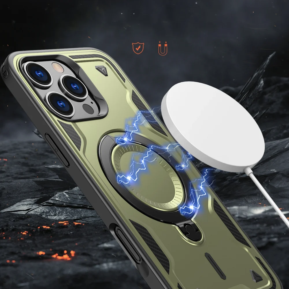 Hybrid Armor Trendy Case with MagSafe for iPhone 16 Pro Max - Greeneng