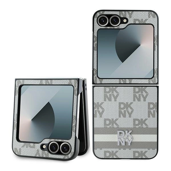 DKNY Checkered Pattern Printed Stripes Case for Samsung Galaxy Z Flip 6 - Beigeeng