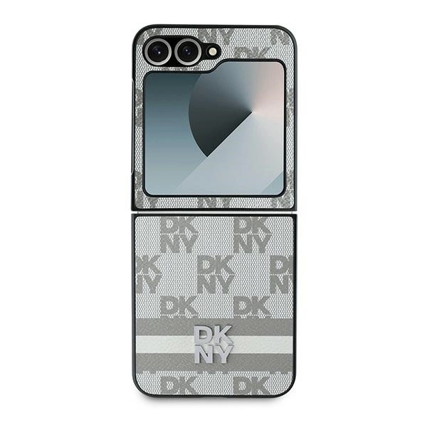 DKNY Checkered Pattern Printed Stripes Case for Samsung Galaxy Z Flip 6 - Beigeeng
