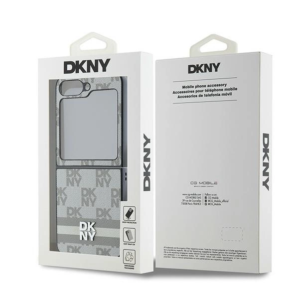 DKNY Checkered Pattern Printed Stripes Case for Samsung Galaxy Z Flip 6 - Beigeeng