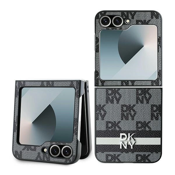 DKNY Checkered Pattern Printed Stripes case for Samsung Galaxy Z Flip 6 - blackeng