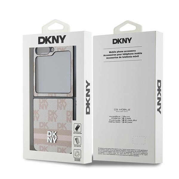 DKNY Checkered Pattern Printed Stripes Case for Samsung Galaxy Z Flip 6 - Pinkeng