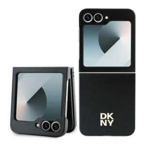 DKNY Leather Metal Stack Logo Case for Samsung Galaxy Z Flip 6 - Blackeng