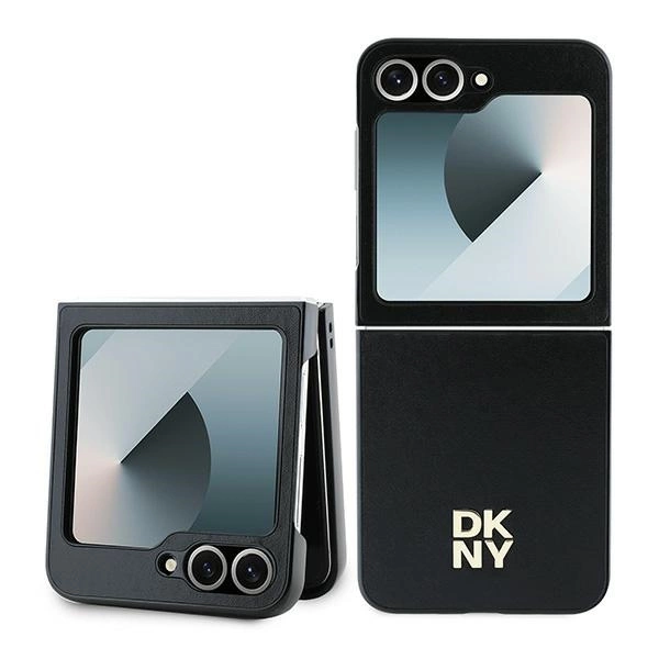 DKNY Leather Metal Stack Logo Case for Samsung Galaxy Z Flip 6 - Blackeng