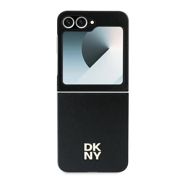 DKNY Leather Metal Stack Logo Case for Samsung Galaxy Z Flip 6 - Blackeng