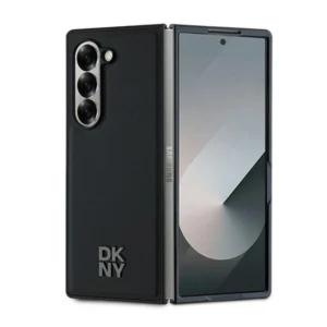 DKNY Magsafe Plain Leather Metal Stack Logo Case for Samsung Galaxy Z Fold 6 - Blackeng