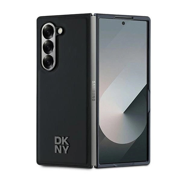 DKNY Magsafe Plain Leather Metal Stack Logo Case for Samsung Galaxy Z Fold 6 - Blackeng