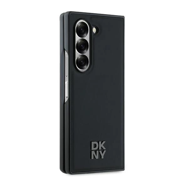 DKNY Magsafe Plain Leather Metal Stack Logo Case for Samsung Galaxy Z Fold 6 - Blackeng