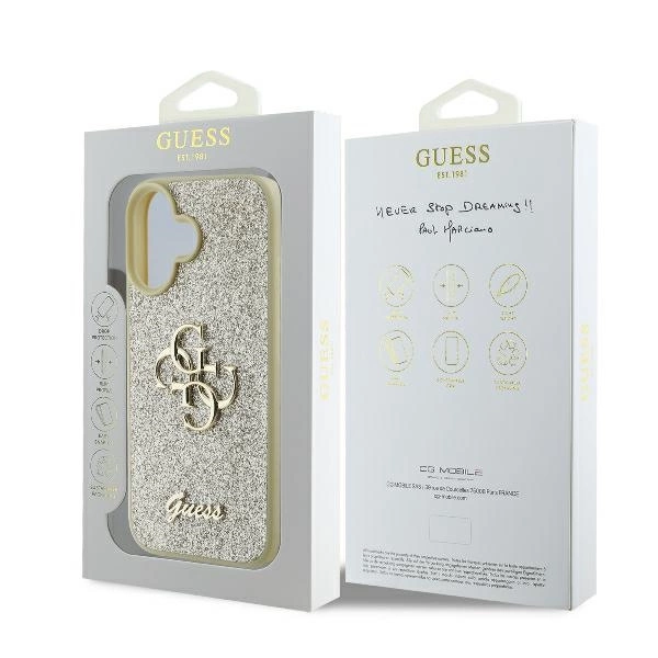 Guess Fixed Glitter Big 4G Case for iPhone 16 Plus - Goldeng
