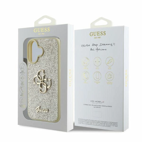 Guess Fixed Glitter Big 4G iPhone 16 Case - Goldeng