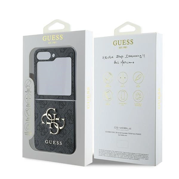 Guess Leather 4G Metal Logo Case for Samsung Galaxy Z Flip 6 - Blackeng