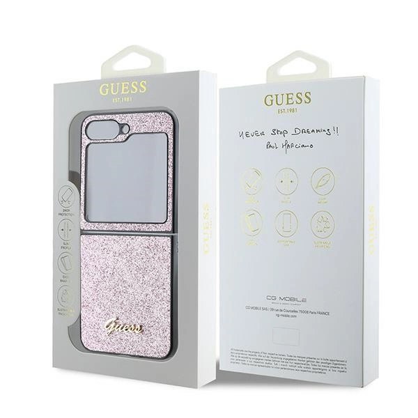 Guess 4G Glitter Script Case for Samsung Galaxy Z Flip 6 - Pinkeng