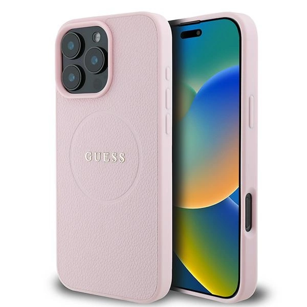 Guess MagSafe Grained Gold Ring iPhone 15 Pro Max Case - Pinkeng