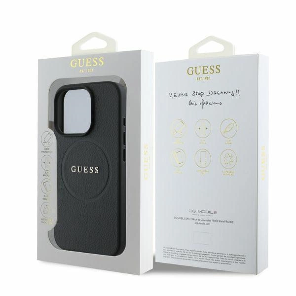 Guess Grained Gold Ring MagSafe case for iPhone 16 Pro - blackeng