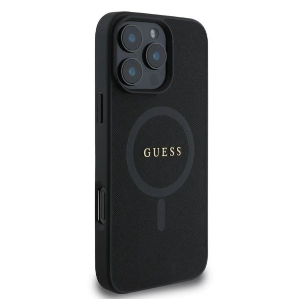 Guess Saffiano Classic Logo MagSafe iPhone 16 Pro Case - Blackeng