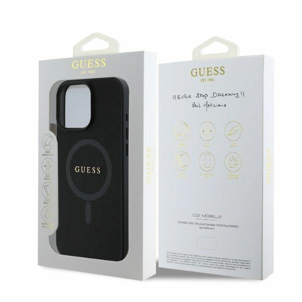Guess Saffiano Classic Logo MagSafe iPhone 16 Pro Case - Blackeng