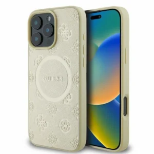 Guess Saffiano Peony Classic Logo MagSafe case for iPhone 16 Pro - goldeng