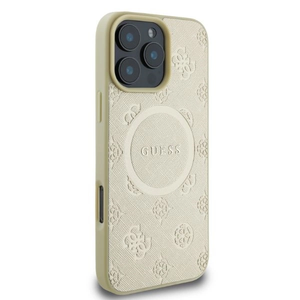 Guess Saffiano Peony Classic Logo MagSafe case for iPhone 16 Pro - goldeng