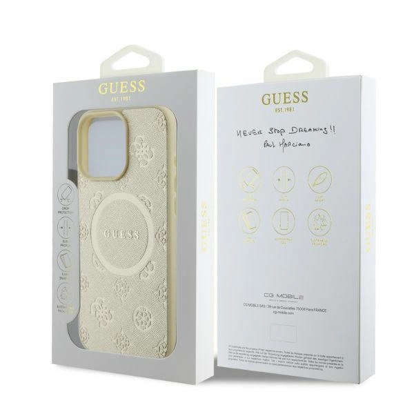 Guess Saffiano Peony Classic Logo MagSafe case for iPhone 16 Pro - goldeng