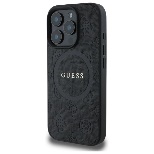Guess Saffiano Peony Classic Logo MagSafe iPhone 16 Pro Case - Blackeng