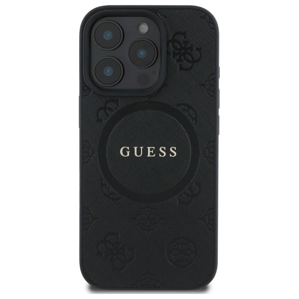Guess Saffiano Peony Classic Logo MagSafe iPhone 16 Pro Case - Blackeng