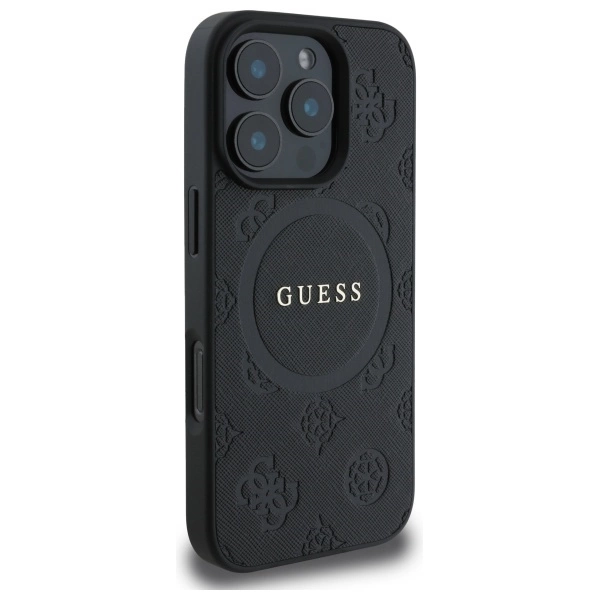 Guess Saffiano Peony Classic Logo MagSafe iPhone 16 Pro Case - Blackeng