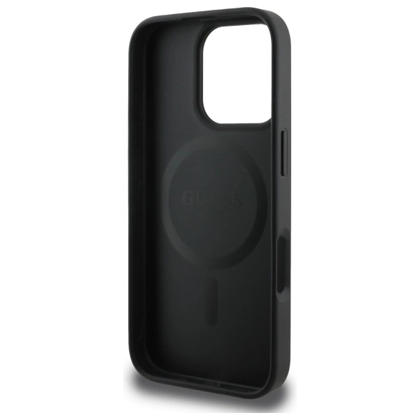 Guess Saffiano Peony Classic Logo MagSafe iPhone 16 Pro Case - Blackeng