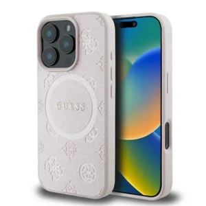 Guess Saffiano Peony Classic Logo MagSafe iPhone 16 Pro Case - Pinkeng