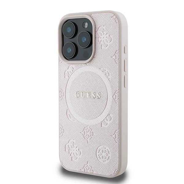 Guess Saffiano Peony Classic Logo MagSafe iPhone 16 Pro Case - Pinkeng
