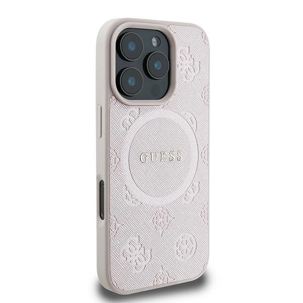 Guess Saffiano Peony Classic Logo MagSafe iPhone 16 Pro Case - Pinkeng